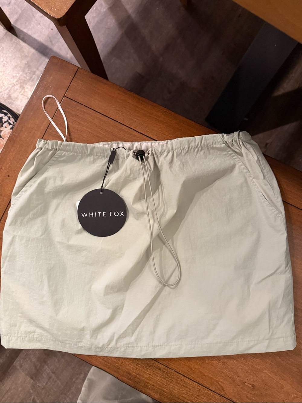 White Fox muted green Drawstring Mini Skirt